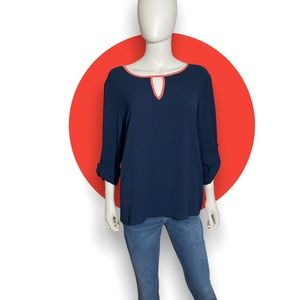 41 Hawthorne Stitch Fix Blue & Coral Spinnet Crossback Blouse